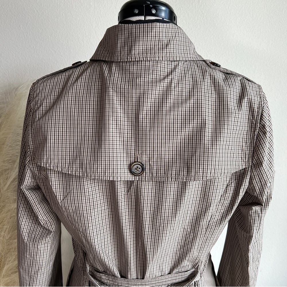 Banana Republic Checkered Neutral Plaid Tan Trench Coat - Picture 6 of 14